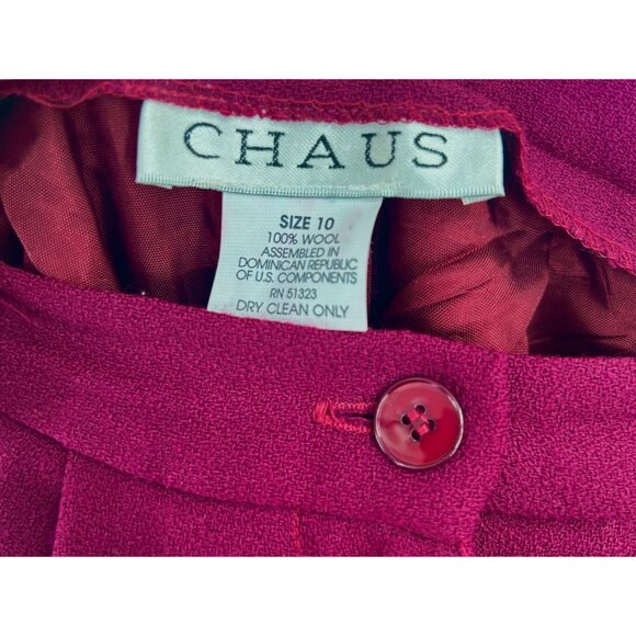 VINTAGE WINE BURGUNDY CHAUS LINED WOOL PLEATED TROUSERS PANTS - 10 - Picture 4 of 5